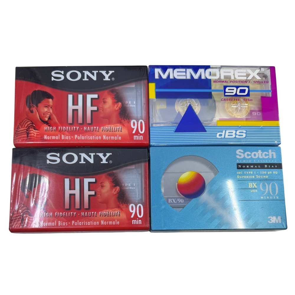 Sony HF Memorex DBS Scotch BX 90 Minute Audio Cassette‎ Tapes Lot of 4